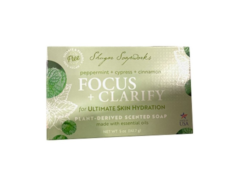 Shugar Soapworks Focus & Clarity Soap, Peppermint + Cypress + Cinnamon, 5 oz/141.7 g