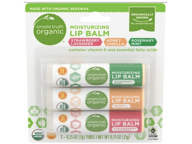 Simple Truth Organic Moisturizing Lip Balm Variety Pack, 0.75 oz/21 g, Pack Of 3