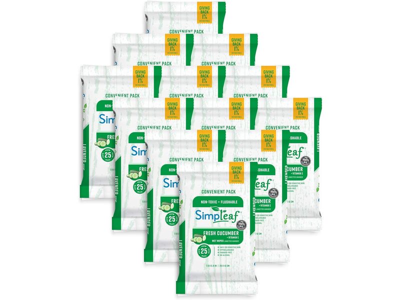Simpleaf Flushable Wet Wipes, Fresh Cucumber + Vitamin E, 300 Count