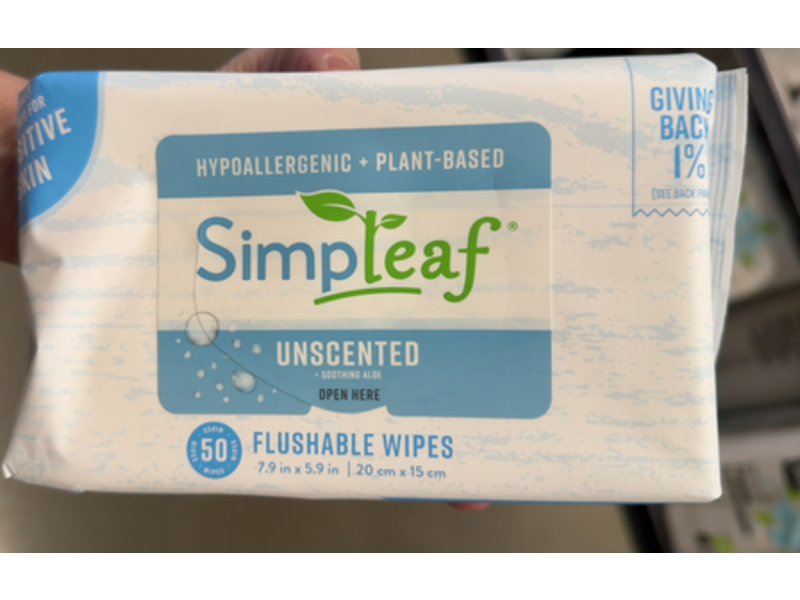 Simpleaf Flushable wipes, Soothing Aloe, 50 Count