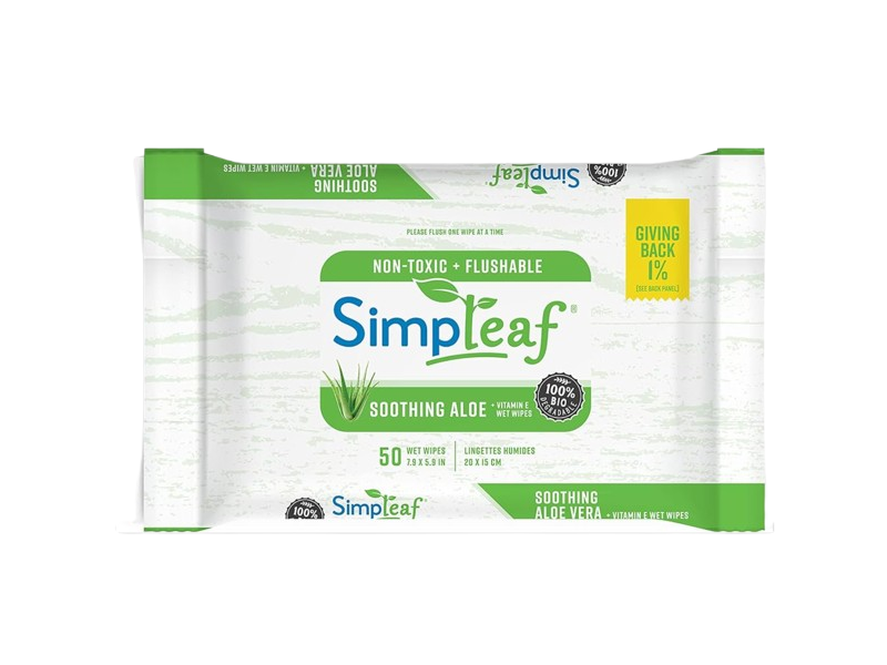Simpleaf Soothing Flushable Wipes, Aloe Vera + Vitamin E, 50 Wipes