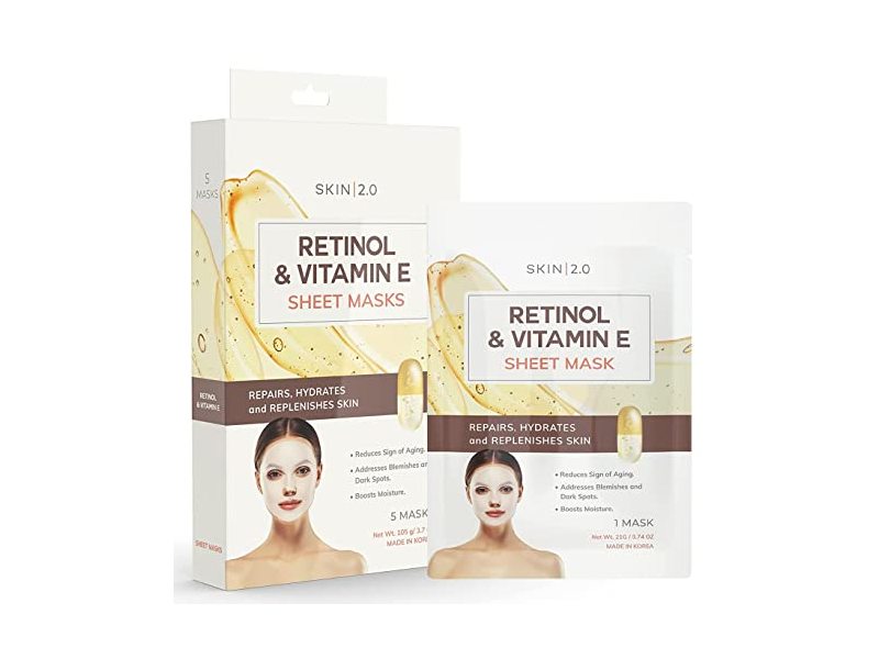 Skin 2.0 Retinol and Vitamin E Sheet Face Mask, 3,7 oz/105 g, 5 Masks