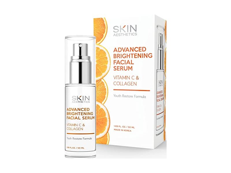 Skin Aesthetics Advanced Brightening Facial Serum, Vitamin C & Collagen, 1.69 fl oz/50 mL