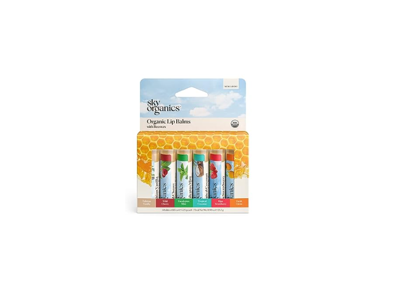 Sky Organics Beeswax Lip Balm, 0.15 oz, Pack Of 6