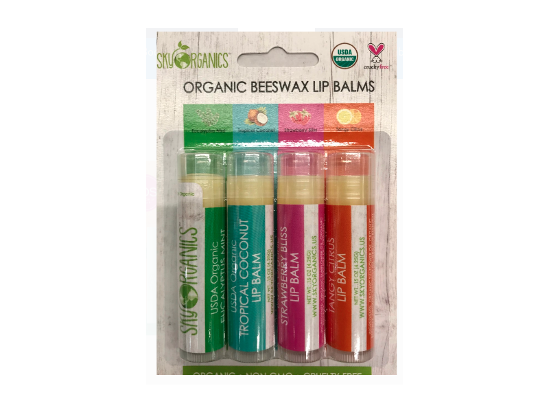 Sky Organics Beeswax Lip Balms, 4 Pack