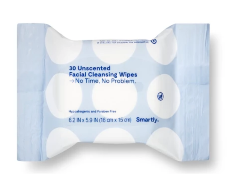 Smartly Facial Cleansing Wipes, Unscented, 30 ct