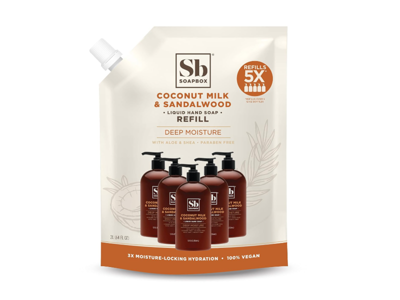 Soapbox Liquid Hand Soap Refill, Coconut Milk & Sandalwood, 64 fl oz/1.89 L