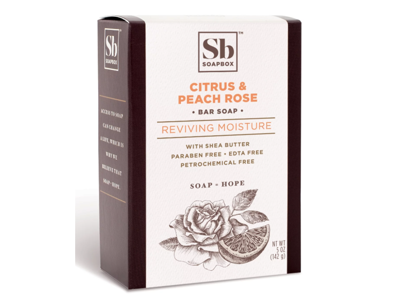 Soapbox Reviving Moisture Bar Soap, Citrus & Peach Rose, 5 oz/142 g, Pack Of 3