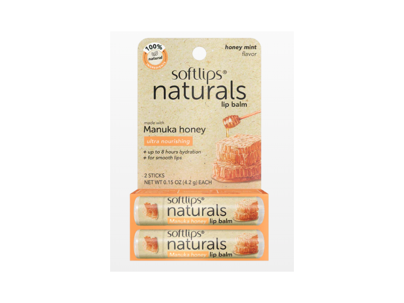 Softlips Natural Lip Balm, Manuka Honey, Mint, Ultra nourishing, 0.15 oz/4.2 g, Pack Of 2