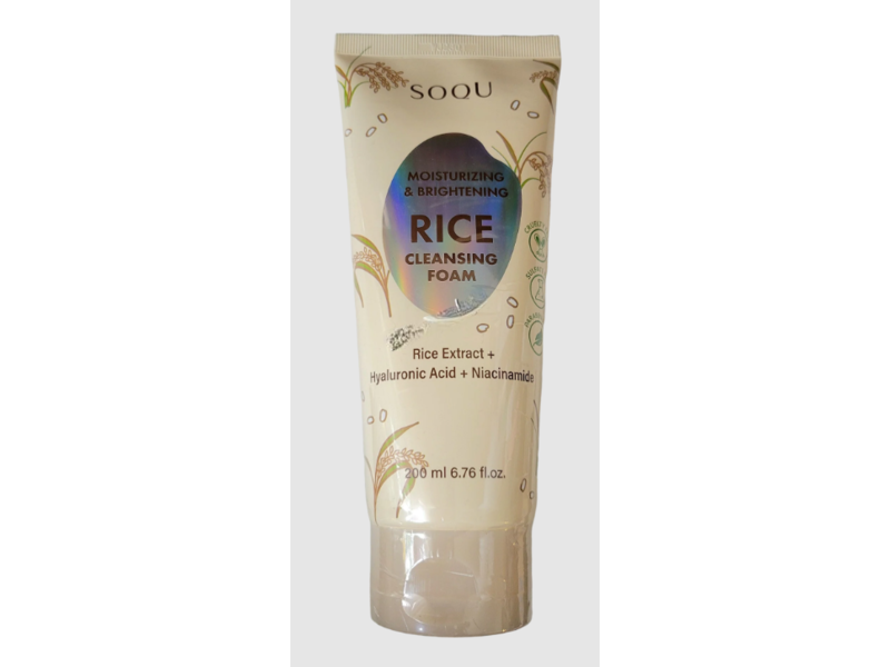 Soqu Moisturizer & Brightening Rice Cleansing Foam, Rice Extract + Hyaluronic Acid & Niacinamide, 6.76 fl oz/200 mL