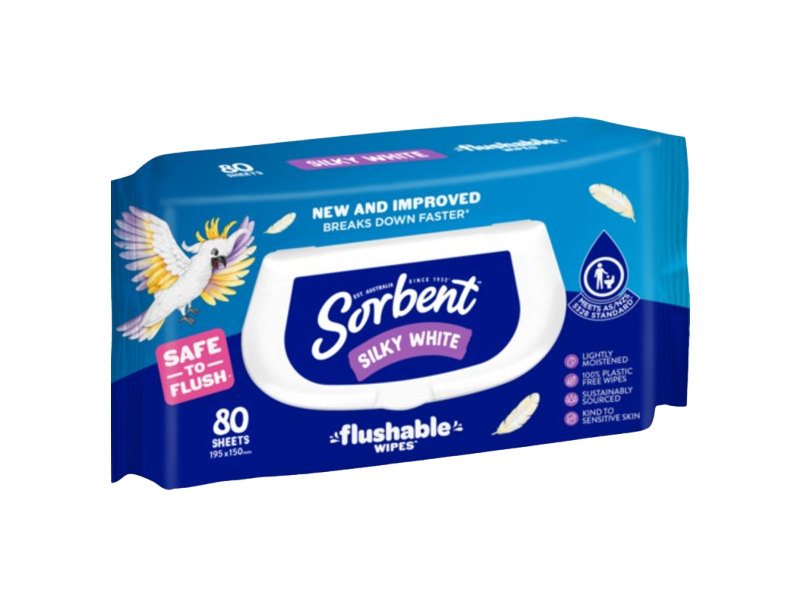 Sorbent Flushable Sheets, Silky White, 80 Count