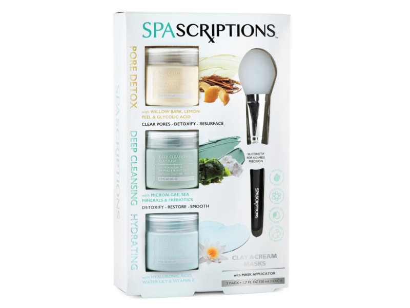 Spa Scriptions Clay & Cream Masks, Pore Detox + Deep Cleansing + Hydrating, 1.7 fl oz/50 mL, Pack Of 3