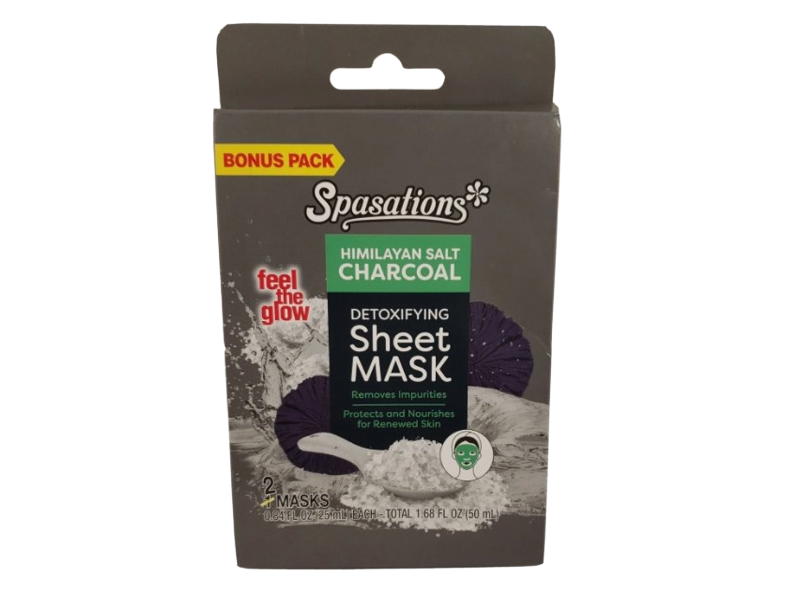 Spalogix Detoxifying Sheet Mask, Himalayan Salt Charcoal, 1.68 fl oz/50 mL 2 Count