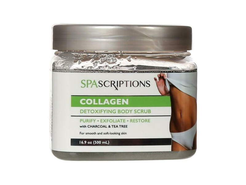 SPASCRIPTIONS Collagen Detoxifying Body Scrub, Charcoal & Tea Tree, 16.9 fl oz/500 mL