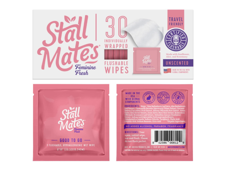 Stall Mates Individually Wrapped Wipes, Feminine Fresh, 30 Count