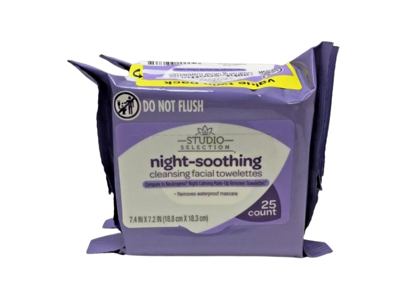 Studio Selection Night-Soothing Cleansing Facial Towelettes, 25 Count, Twin Pack