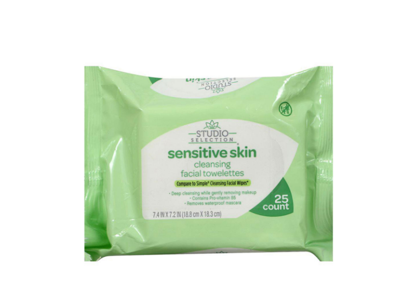 Studio Selection Sensitive Skin Cleansing Facial Towelettes, 25 Count