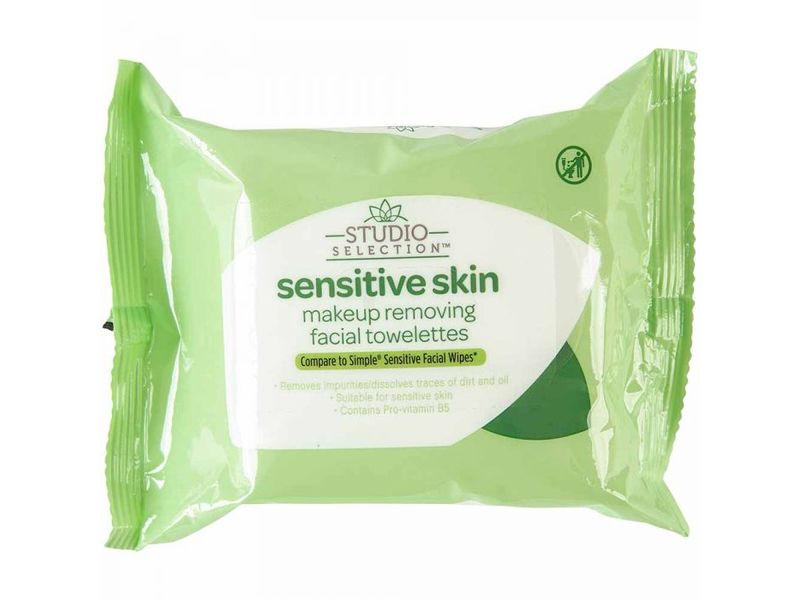 Studio Selection Sensitive Skin Makeup Removing Facial Towelettes, 25 count