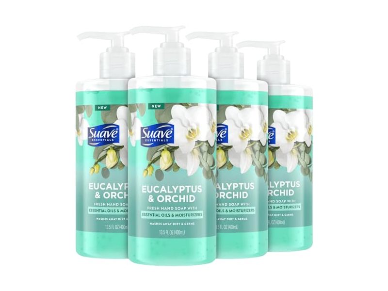 Suave Hand Soap, Eucalyptus & Orchid, 13.5 fl oz/400 mL, Pack Of 4