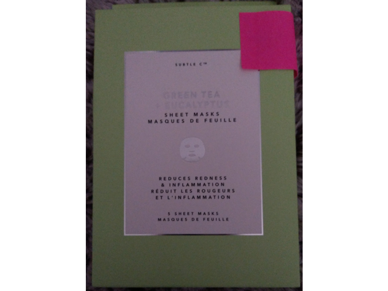 Subtle Sheet Masks, Green Tea & Eucalyptus, 5 Count