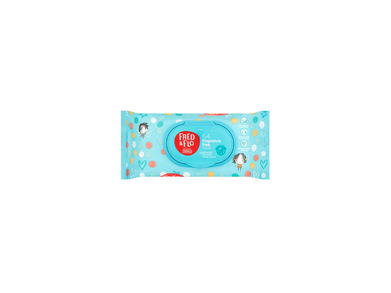 Tesco Fred & Flo Wipes, Fragrances Free, 64 Counts