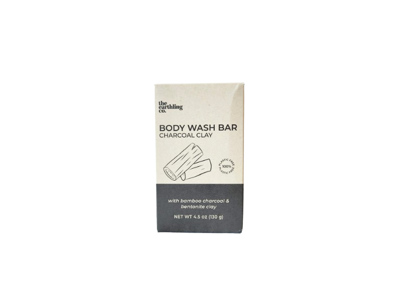 The Earthling Co. Charcoal Clay Body Wash Bar, Bamboo Charcoal & Bentonite Clay, 4.5 oz/130 g