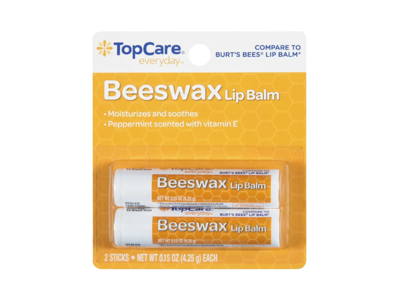 TopCare Everyday Beeswax Lip Balm, Peppermint + Vitamin E , 0.15 oz/4.25 g, 2Count