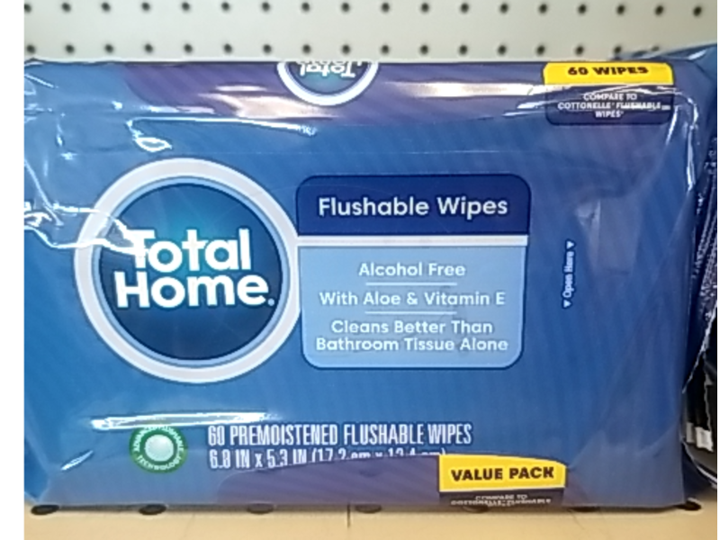 Total Home Flushable Wipes, Aloe & Vitamin E, 60 Count