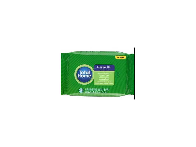 Total Home Flushable Wipes, Sensitive Skin, 42 Counts