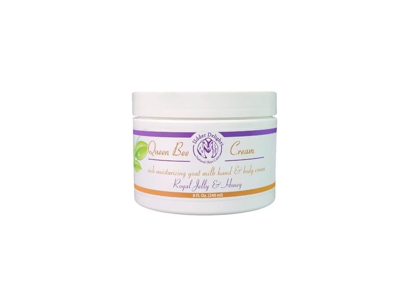 Udder Delight Queen Bee Cream Rich Moisturizing Goat Milk Hand & Body Cream, Royal Jelly & Honey, 8 fl oz/24o mL