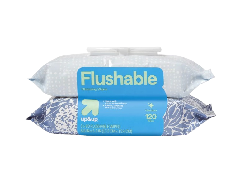 Up&Up Flushable Cleansing Wipes, Fresh Scent, 60 Count, Pack Of 2