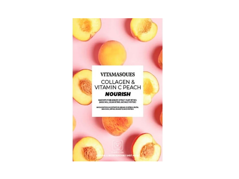 Vitamasques Collagen & Vitamin C Nourish Sheet Mask, Peach , 0.77 fl oz/23 mL