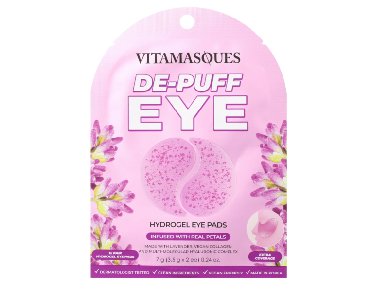 Vitamasques De-Puff Hydrogel Eye Pads, Lavender, 0.24 oz/7 g, 3 Pairs