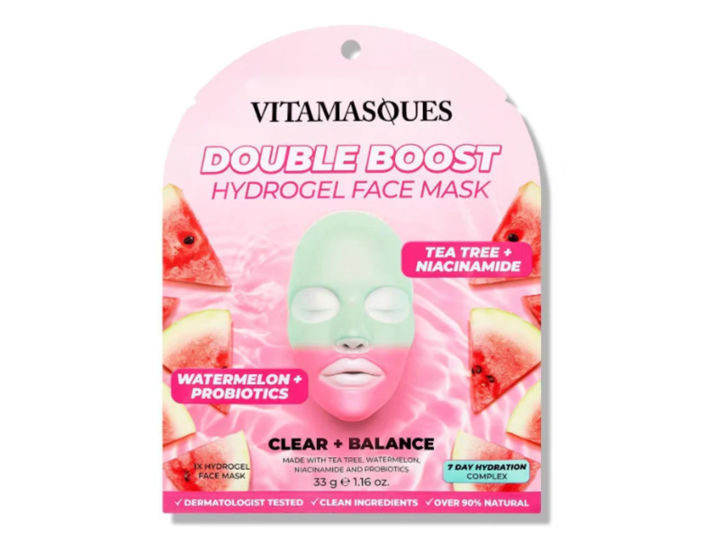 Vitamasques Double Boost Hydrogel Face Mask, Tea Tree + Niacinamide, 1.16oz/33 g