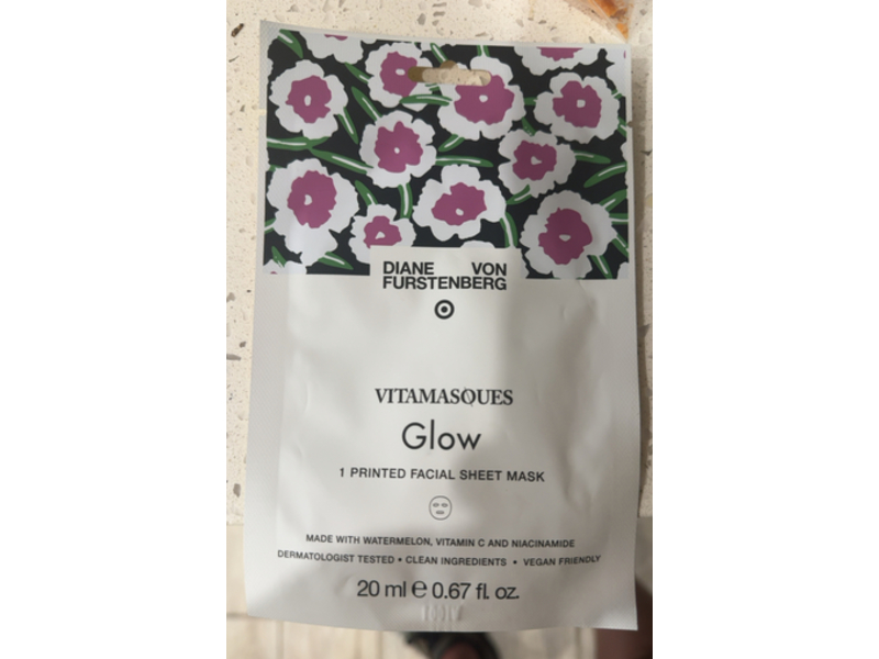 Vitamasques Glow Printed Facial Sheet Mask, Watermelon, Vitamin C And Niacinamide, 0.67 fl oz/20 mL, 1 Count