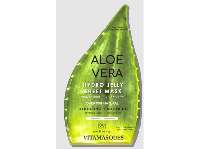 Vitamasques Hydro Jelly Sheet Mask, Hydrating + Soothing, Aloe Vera, 1.18 fl oz/35 mL