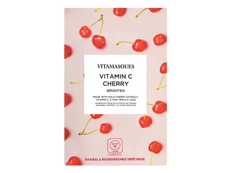 Vitamasques Natural & Biodegradable Sheet Mask, Vitamin C Cherry, 0.71 fl oz/21 mL