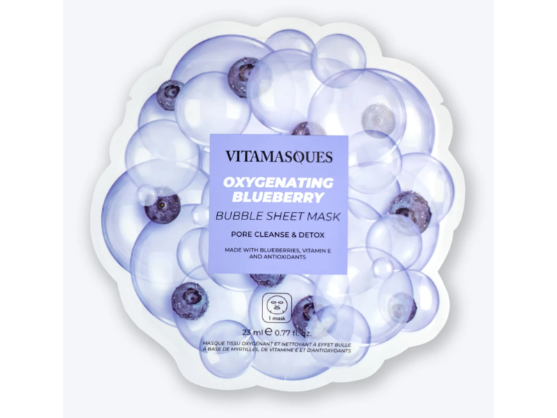 Vitamasques Pore Cleanse & Detox Bubble Sheet Mask, Oxygenated Blueberry, 0.77 fl oz/23 mL