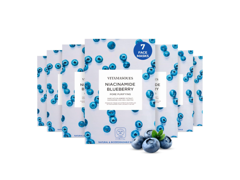 Vitamasques Pore Purifying Sheet Mask, Niacinamide Blueberry, 0.71 fl oz/21 mL, 7 Count