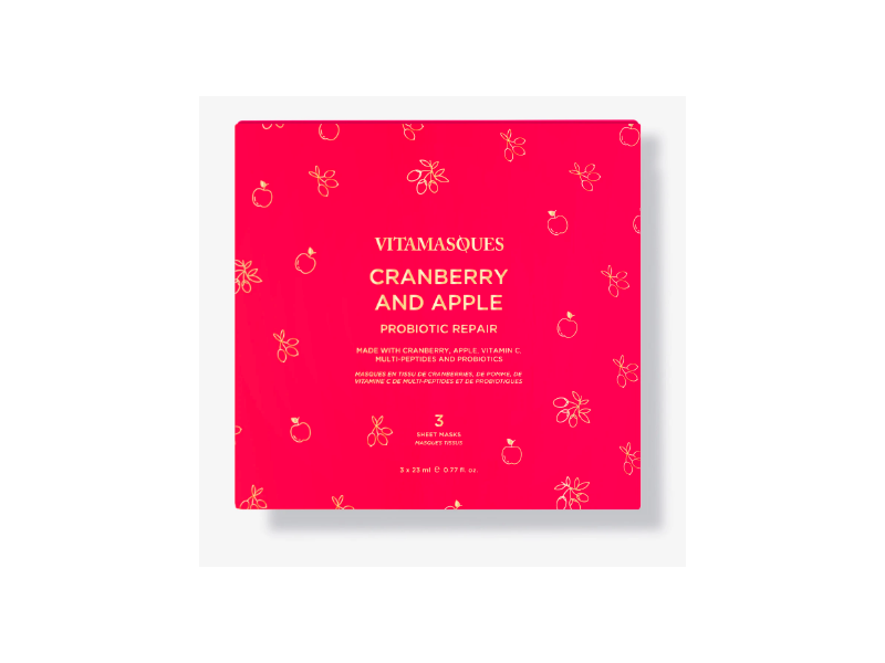 Vitamasques Probiotic Repair Sheet Mask, Cranberry And Apple, 0.77 fl oz/23 mL, 3 Count