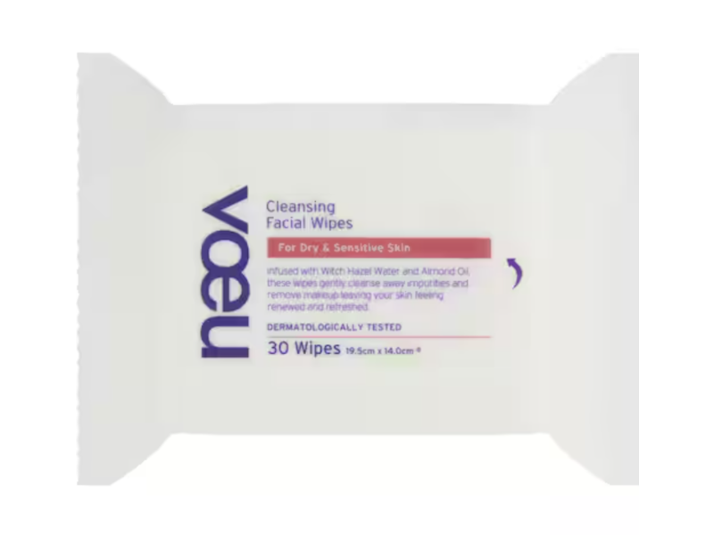 Voeu Cleansing Facial Wipes, Dry & Sensitive Skin, 30 Count