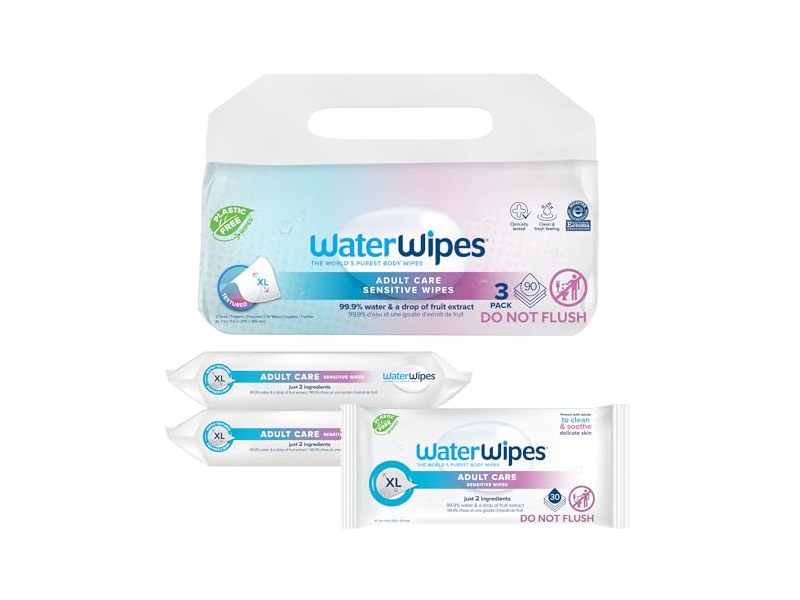 Water Wipes Adult Care Sensitive Wipes, XL, 90 Count, Pack Of 3