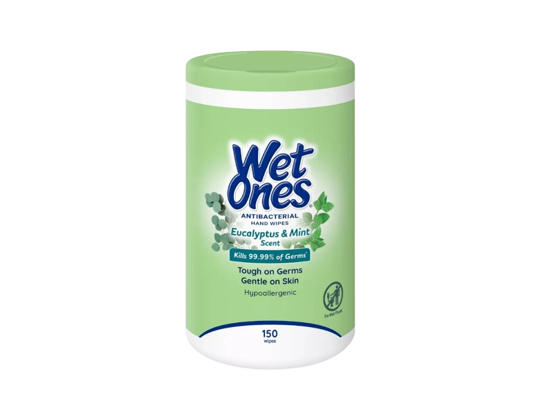 Wet Ones Antibacterial Hand Wipes, Eucalyptus & Mint Scent, 150 Count