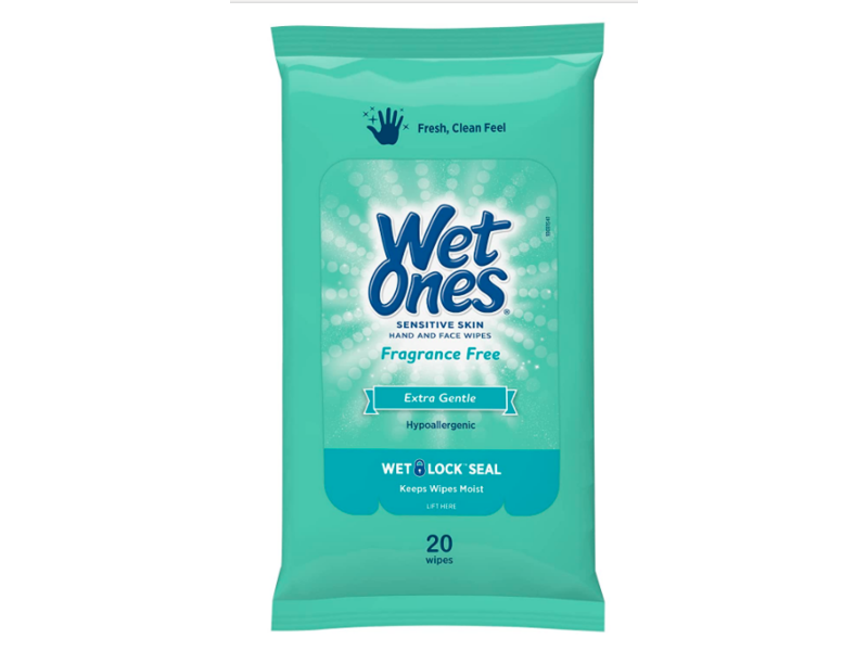 Wet Ones Extra Gentle Hand And Face Wipes, Fragrance Free, Sensitive Skin, 20 Count
