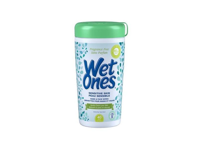 Wet Ones Sensitive Skin Hand & Face Wipes, Fragrance Free, 40 Count