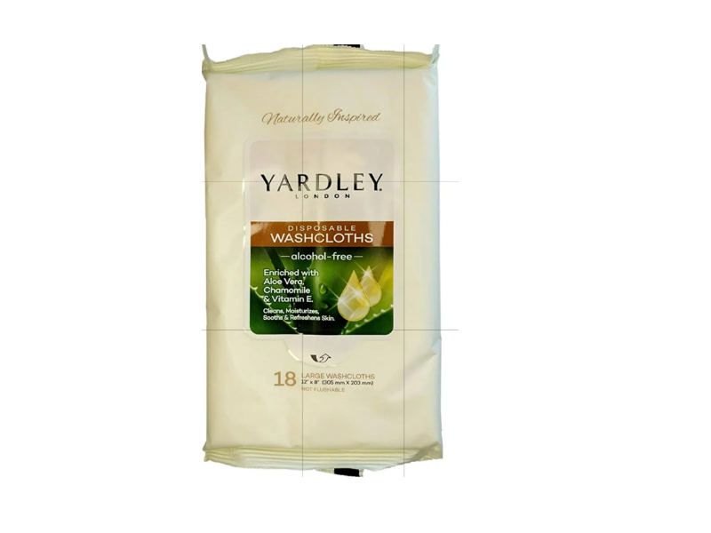 Yardley London Disposable Wash Cloths, Aloe Vera, Chamomile & Vitamin E, 18 Count