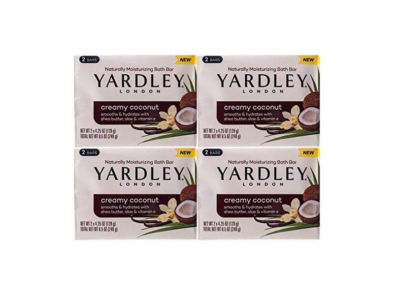 Yardley London Moisturizing Bath Bar, Creamy Coconut, 2 Count, Pack of 4