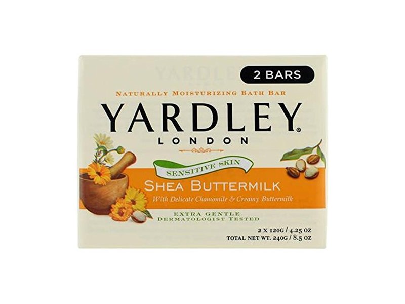 Yardley London Shea Buttermilk Sensitive Skin Naturally Moisturizing Bath Bar, 4.25 ounce, 2 Count
