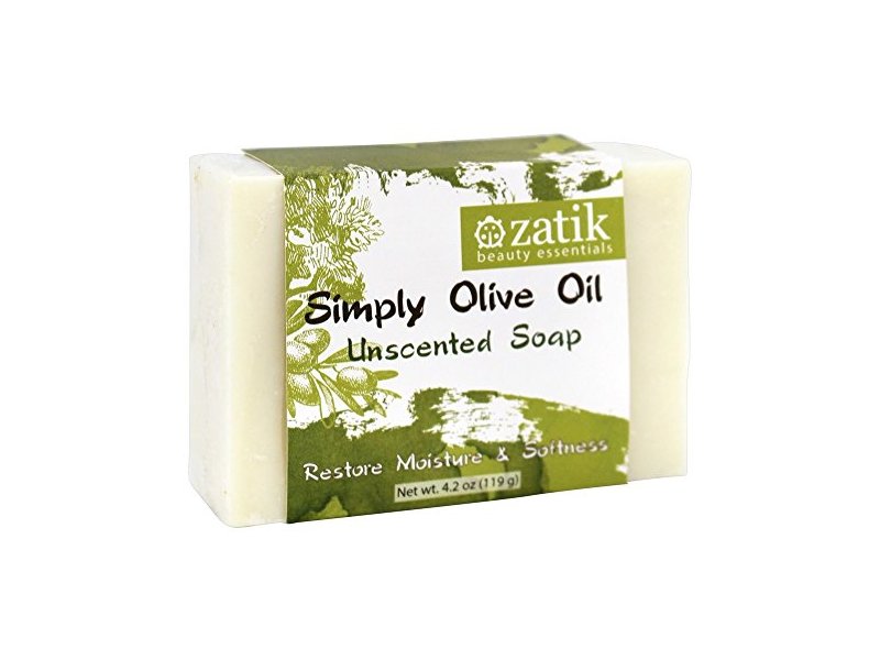 Zatik Beauty Essentials Simply Olive Oil Bar Soap Unscented, 4.2 oz.