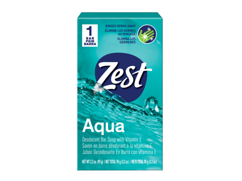 Zest Aqua Deodorant Bar Soap, Vitamin E, 3.2 oz/90 g, 1 Count